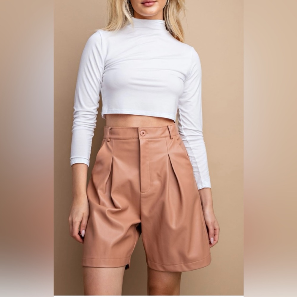 Fake Leather Bermuda Shorts with Side Pockets
